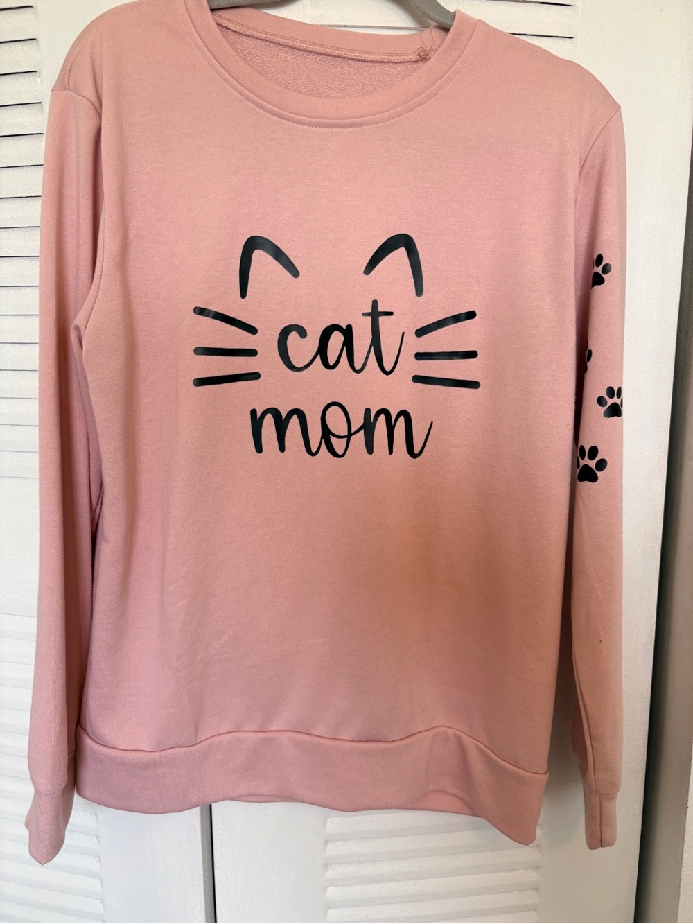 Pink Cat Mom Graphic Sweatshirt | Paw Print Sleeve Crewneck |